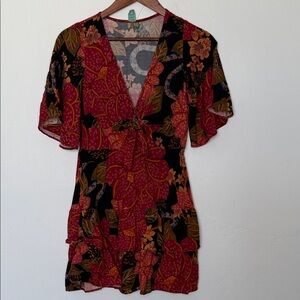 Farm Rio Tie Front Mini Dress Mixed Print Floral Size S